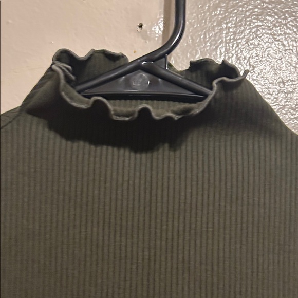 LOFT Olive Ribbed Ruffle Crewneck - Picture 6 of 7